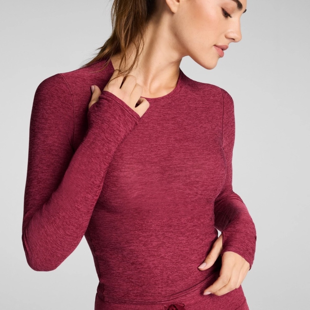 Spanx SoftStretch Contour Crew Mockneck Long Sleeve Top Burgundy Heather
